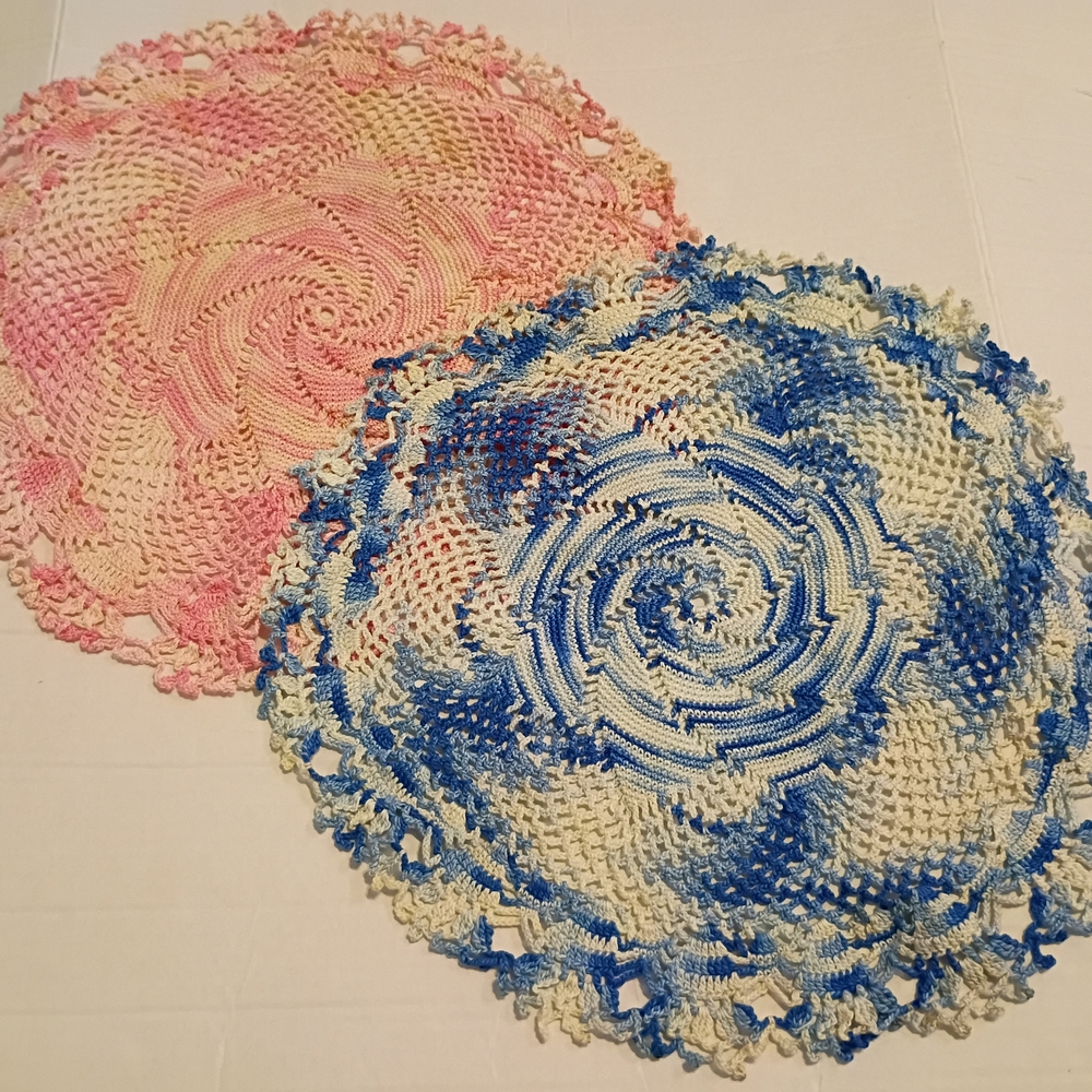 VTG Elegant Pink and Blue Crochet Doilies